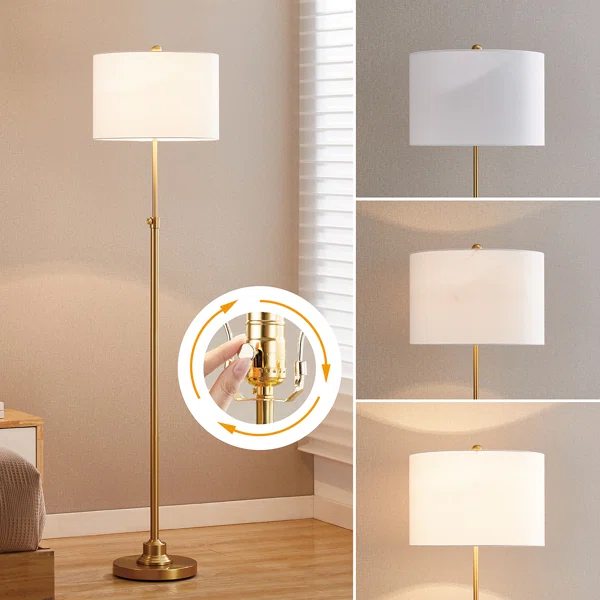 Carmeline 63.5" Traditional Adjustable Floor Lamp with Drum Lampshade - Image 3