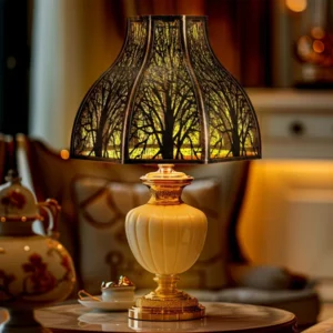 Etched Forest Large Metal Lampshade 5.32 X 13 X 9.5 Inch 8-Petal Lotus Shape Fits for Floor Lamp Table Lamp for Living Room Bedroom(Bronze Gold), Spider Fitter Lamp Shade